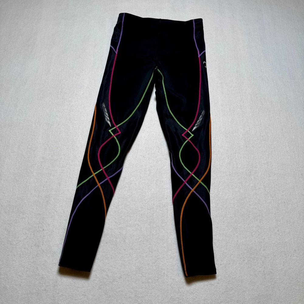 CW-X Stabilyx Compression Tights Womens Medium Black Rainbow Stitching 125809A